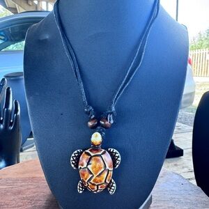 Artisan Turtle Pendant Necklace in Brown and Tan